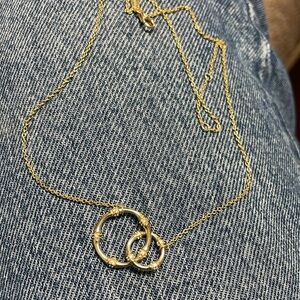 14k gold 925 diamond interlocking rings necklace with adjustable fasten